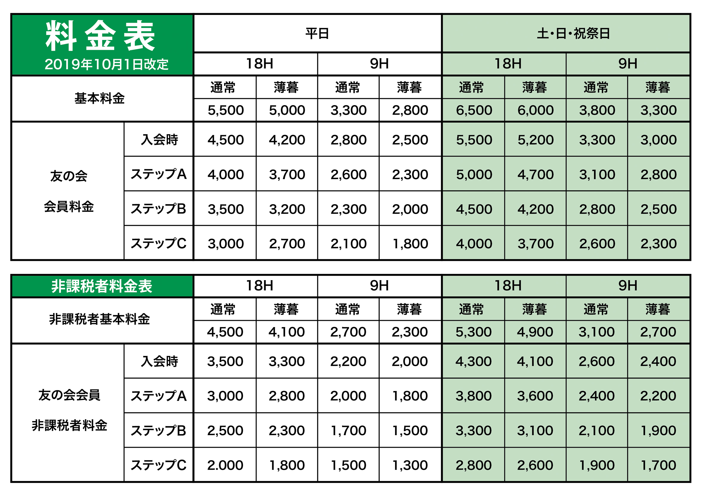 価格表R1 10月 | 料金 | 花回廊ゴルフコース